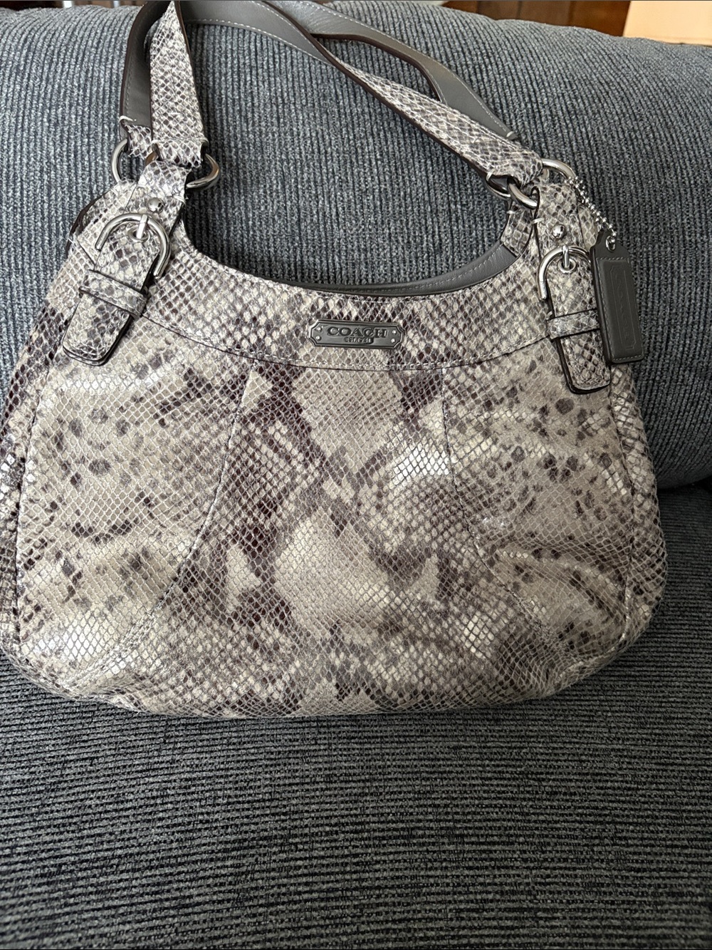 Coach Snake-Embossed (Python) Leather Shoulder Bag Gray and Taupe F1292-F19676